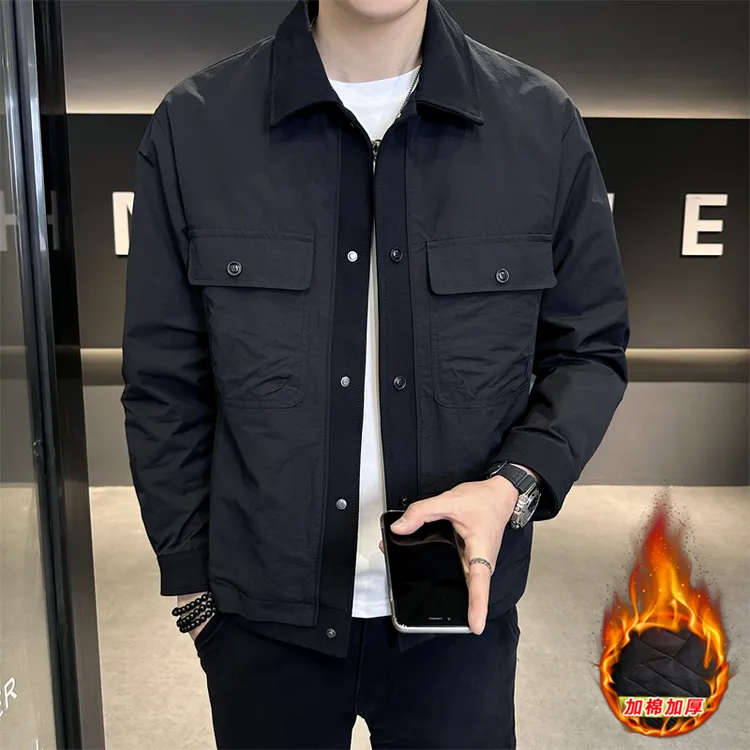 【高充棉】男士外套加棉加厚保暖舒适翻领拼色青年夹克衫潮牌百搭