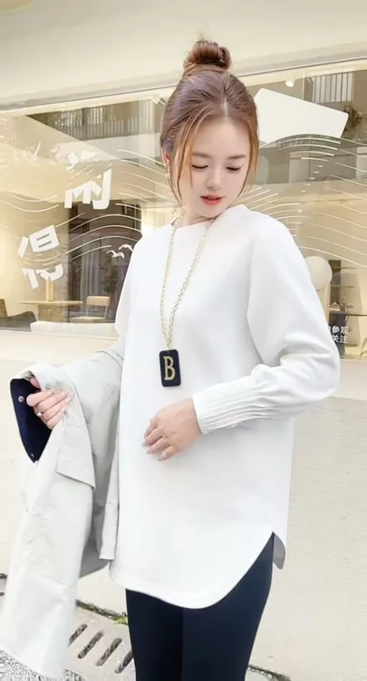 早秋女士t恤白色内搭加绒加厚长袖打底衫鲨鱼裤芭比裤专用上衣