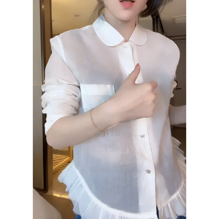 2025新款早春小众纯色荷叶花边修身显瘦衬衫LK2501243