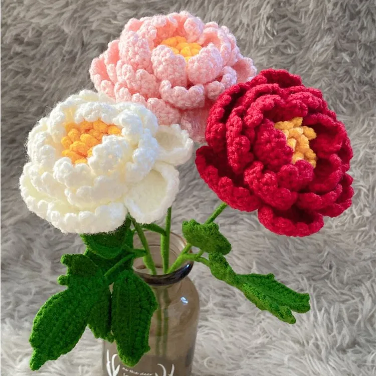 手工DIY毛线钩织材料包牡丹花花束礼物成品