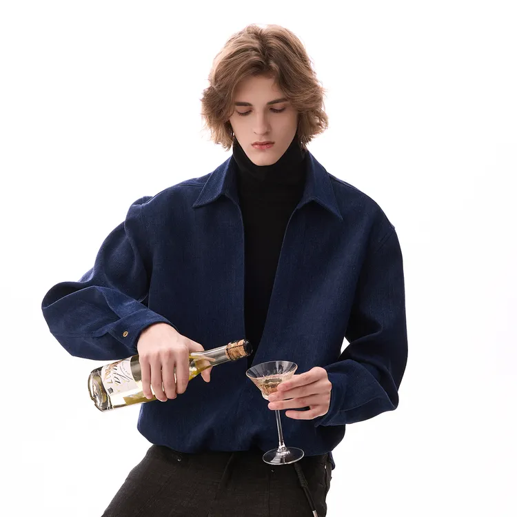 CHOR冬季新款男士休闲雪尼尔假两件立领衬衫短款时尚羊绒宽松毛呢