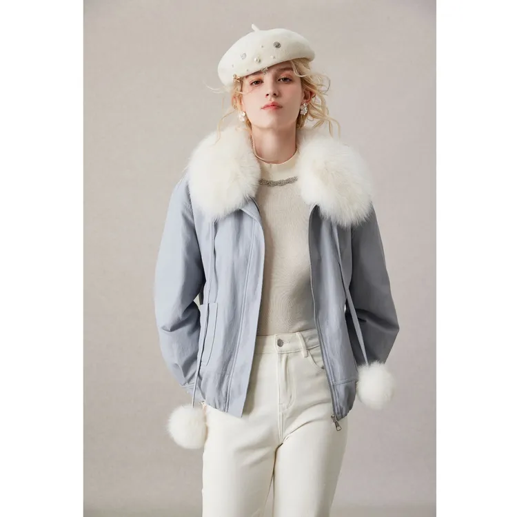 COCO BECCI【芬兰雪境】90白鹅拼狐狸毛领气质鹅绒外套CFLJC300113