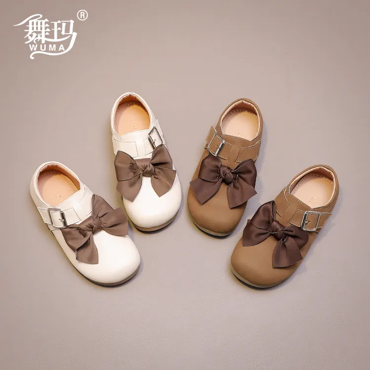 舞玛女童鞋子儿童公主鞋2025春秋新款单鞋蝴蝶结软底小皮鞋538381
