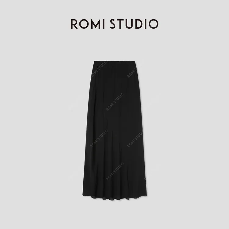 ROMI STUDIO“简约优雅”黑色轻薄哑光雾感鱼尾半身裙 RWCRX42210