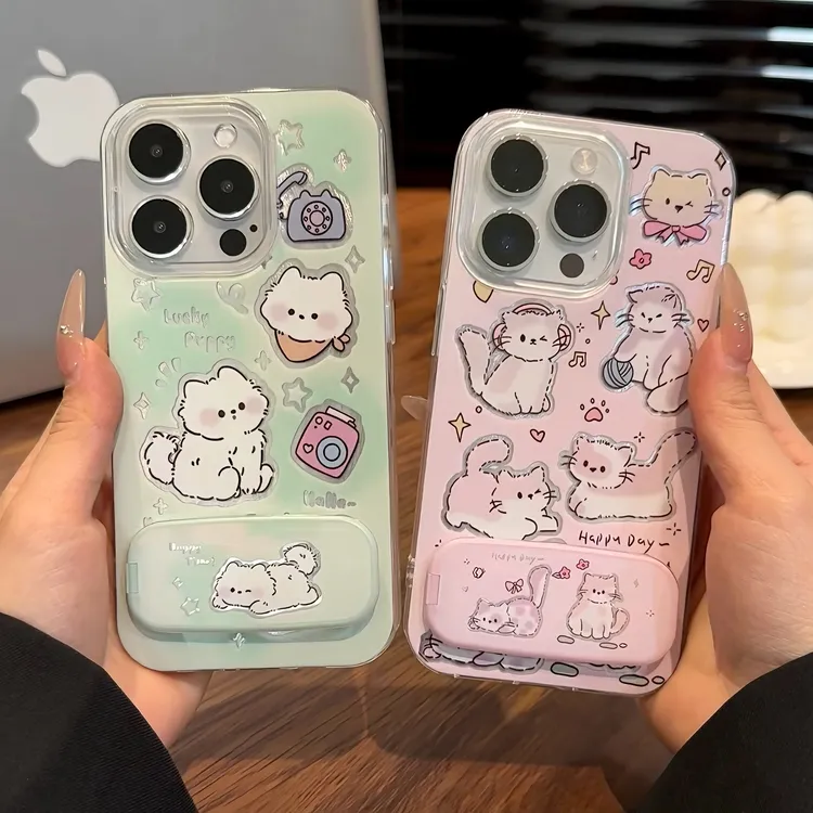 雅天立可爱猫咪小狗支架适用iPhone15苹果手机壳华为vivo小米oppo