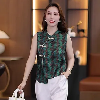 新中式国风套装女夏季显瘦无袖上衣阔腿裤复古两件纯欲慵懒风女装