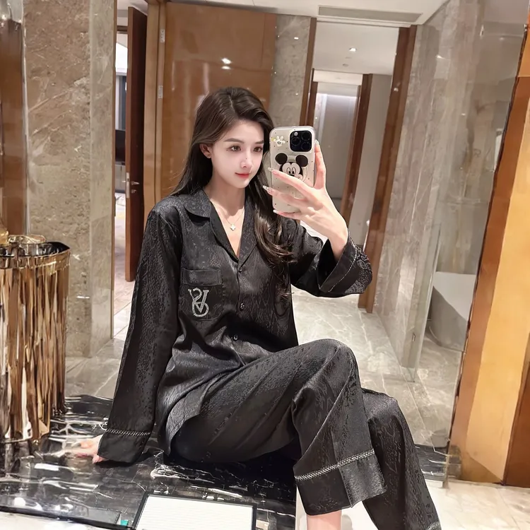 冰丝提花睡衣轻奢春秋长袖薄款女开衫高级感家居服可外穿网红同款