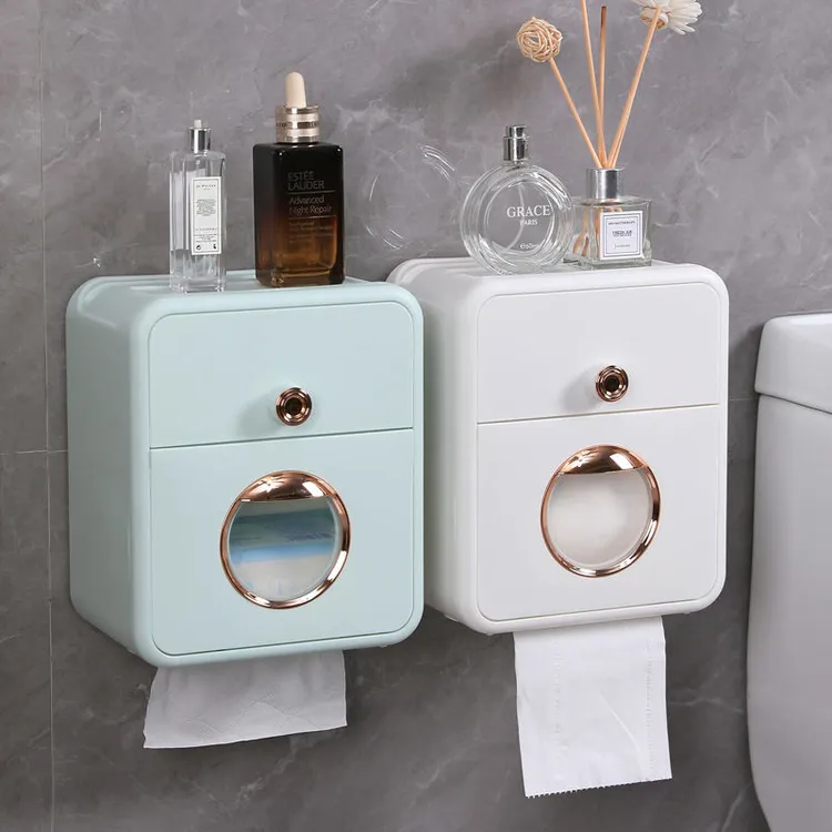 卫生间厕纸盒厕所纸巾盒抽纸盒防水壁挂式免打孔卫生纸卷纸置物架