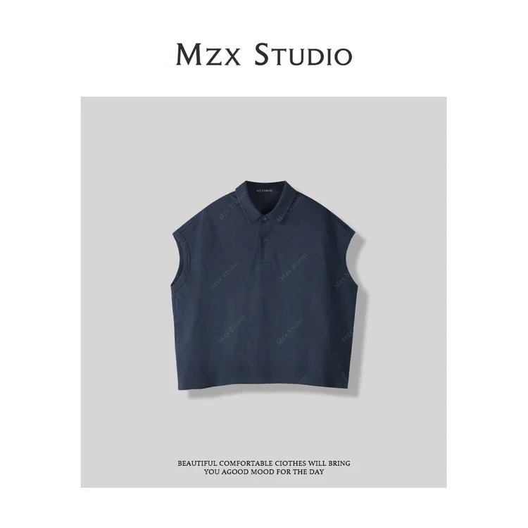 MZX 夏季全棉竹节棉翻领百搭显瘦无袖坎肩上衣SY8085-X
