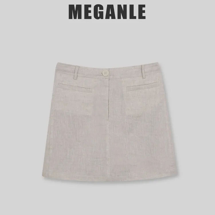【原麻半裙】MEGANLE 100纯亚麻简约百搭高腰A字半身裙2024180