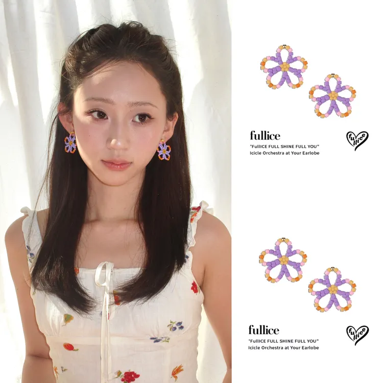 合金耳饰 FULLICESTUDIO莫奈花园原创复古小众紫色小花串珠耳钉