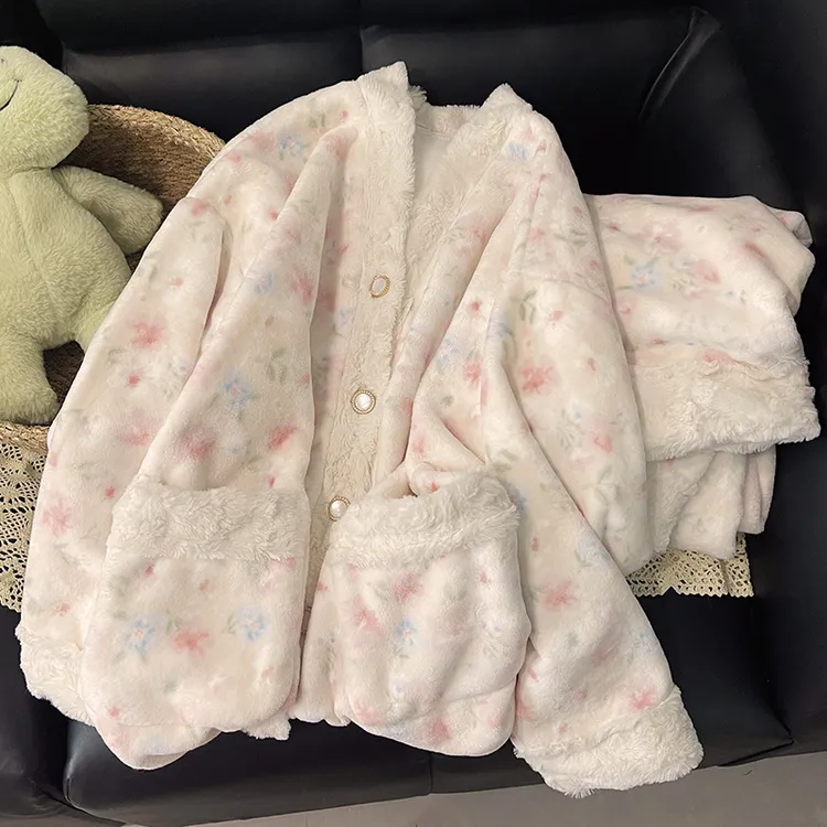 睡衣女秋冬季珊瑚绒ins风甜美家居服新款可外穿套装