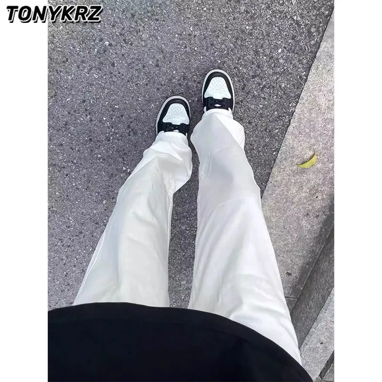 TONYKRZ美式白色直筒牛仔裤男夏季高街ootd通勤穿搭显瘦微喇长裤