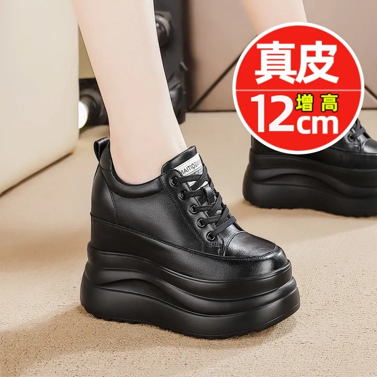 增高12公分黑色内增高女鞋春夏新款小个子厚底松糕鞋超高跟小黑鞋