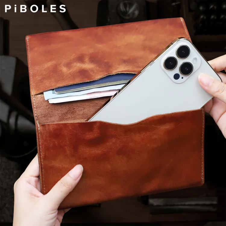 植鞣头层牛皮女式长款钱包真皮做旧皱褶手机包拉链大容量手拿包潮