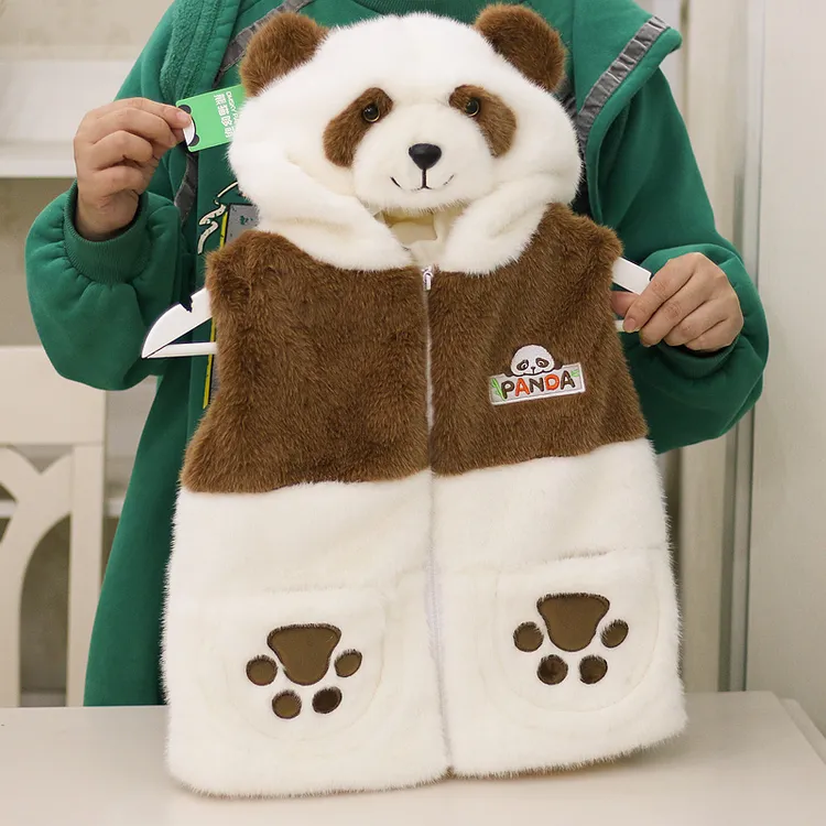 正版仿水貂毛熊猫七仔马甲毛绒玩具马夹萌冬季成都基地同款面料好