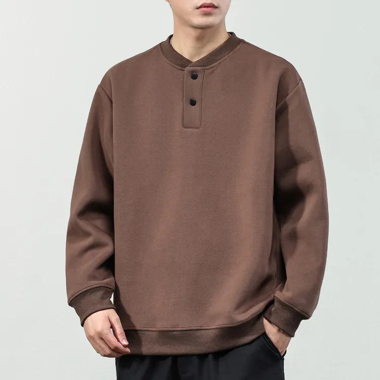 号志HAOZHI秋冬款亨利领卫衣男士宽松纯色休闲上衣日系简约打底衫
