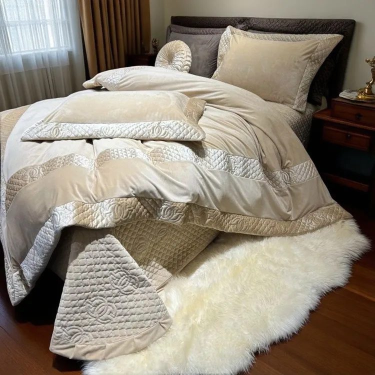 【喜之瑞】高端雪尼尔亲肤短毛绒加厚床盖四件套轻奢简约百搭不掉毛