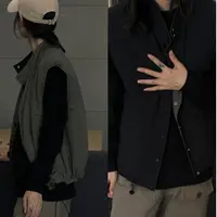 琴仔 3M新雪丽棉黑撞军绿两面穿立领薄款夹棉马甲 D3323