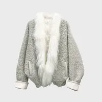 【樱木花菜】冬季新款韩版真貉子毛门襟拼接兜感羽绒外套女设计感