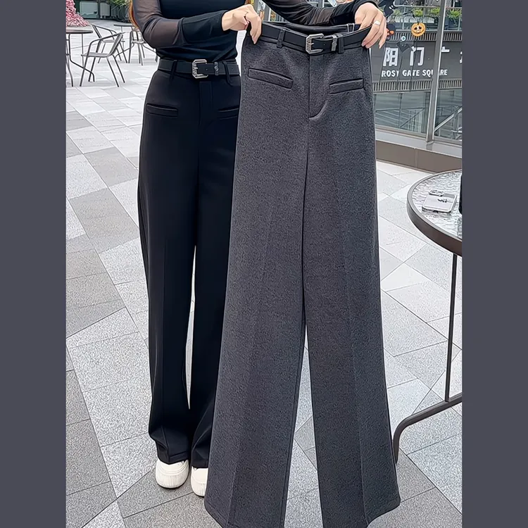 气质毛呢加厚长裤女2025新款秋冬显瘦慵懒休闲日常外穿窄版直筒裤