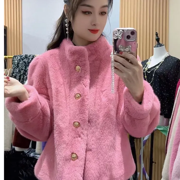 冲量春款泡泡袖立领宫廷风毛毛短款外套气质网红时尚百搭重工女士