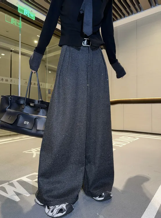 邓蕾婷【星空裤】冬季新款烫钻设计亮片洋气高腰显瘦休闲直筒阔腿裤