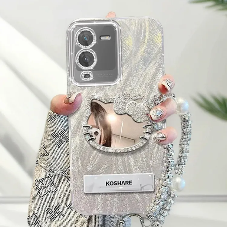 自带镜头膜VIVOS15Pro手机壳镶钻kt猫镜子V2207A全包防摔s15羽纱