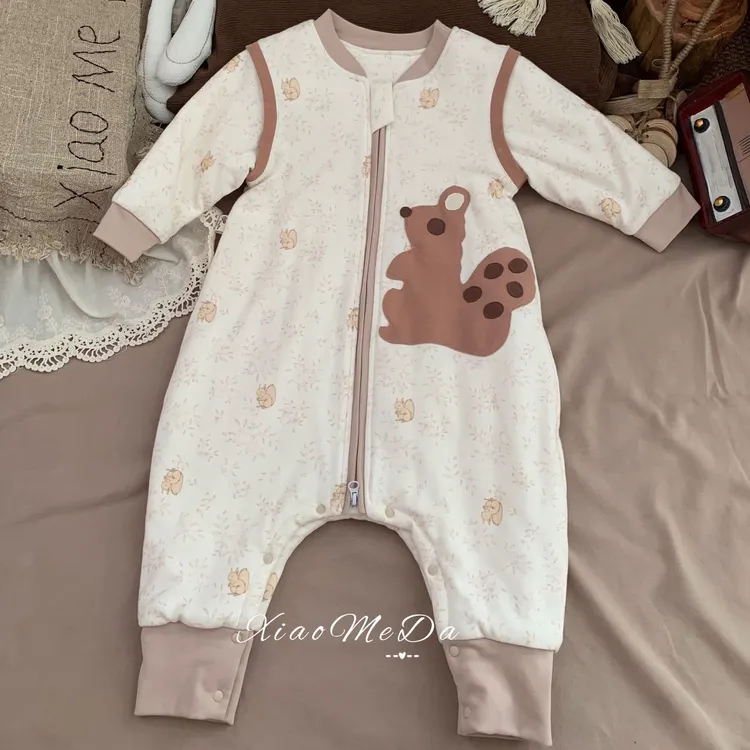 小嚒哒100克棉花睡袋秋冬季睡袋长袖爬服哈衣