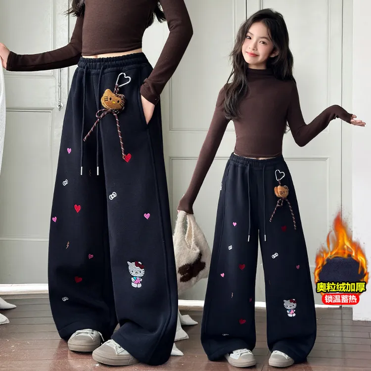 女童独特裤子秋冬2025新款初中生女大童加绒运动裤儿童卫裤