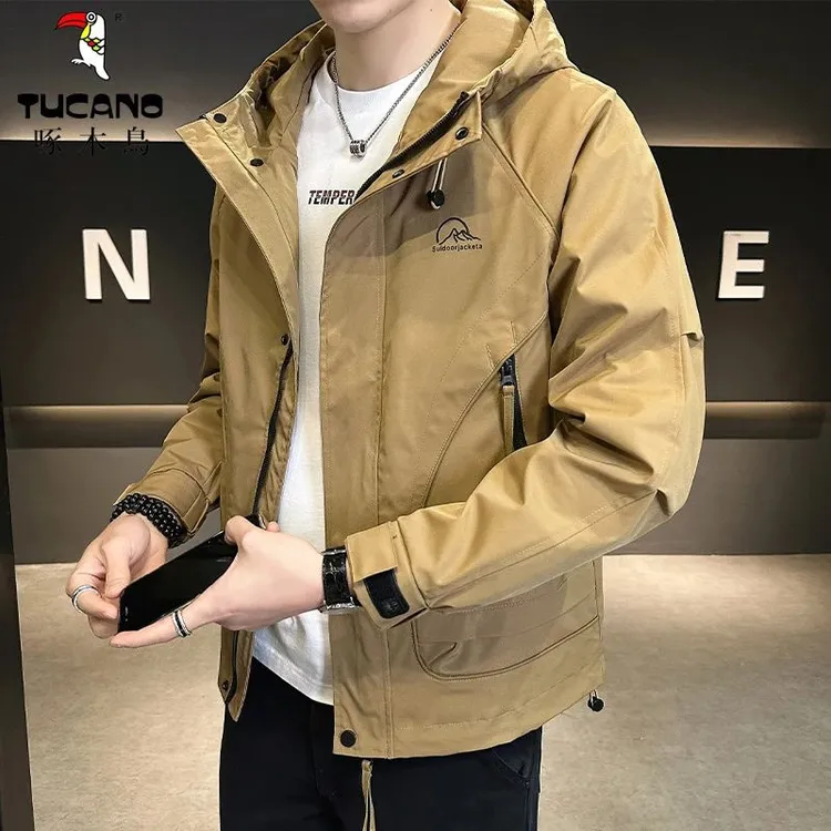 啄木鳥正品秋冬新款休闲男外套男士时尚百搭连帽夹克工装潮流上衣