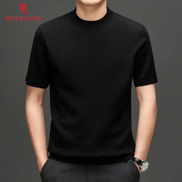 【100%羊毛衫·精纺针织衫】梦娇男士短袖T恤新款羊毛衫秋冬打底毛衣