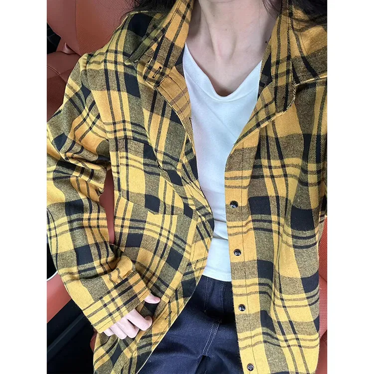 美式春季格子衬衫男款夏季长袖磨毛衬衣vintage美式复古休闲外套