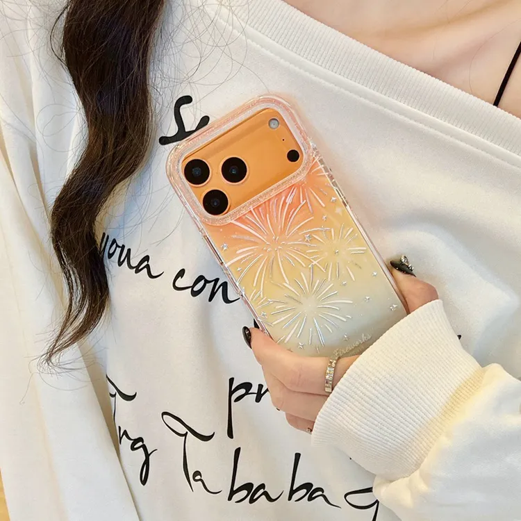 高级感鎏金爆闪烟花适用于iphone17promax苹果16手机壳套14气囊15