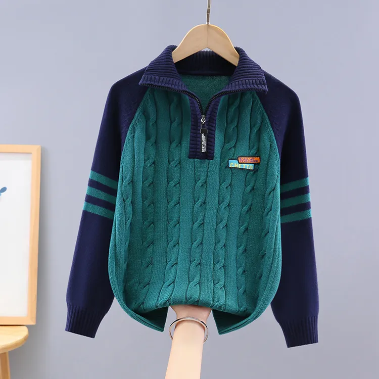 男童毛衣2025秋冬新款儿童打底衫加绒加厚男孩套头洋气中大童圆领