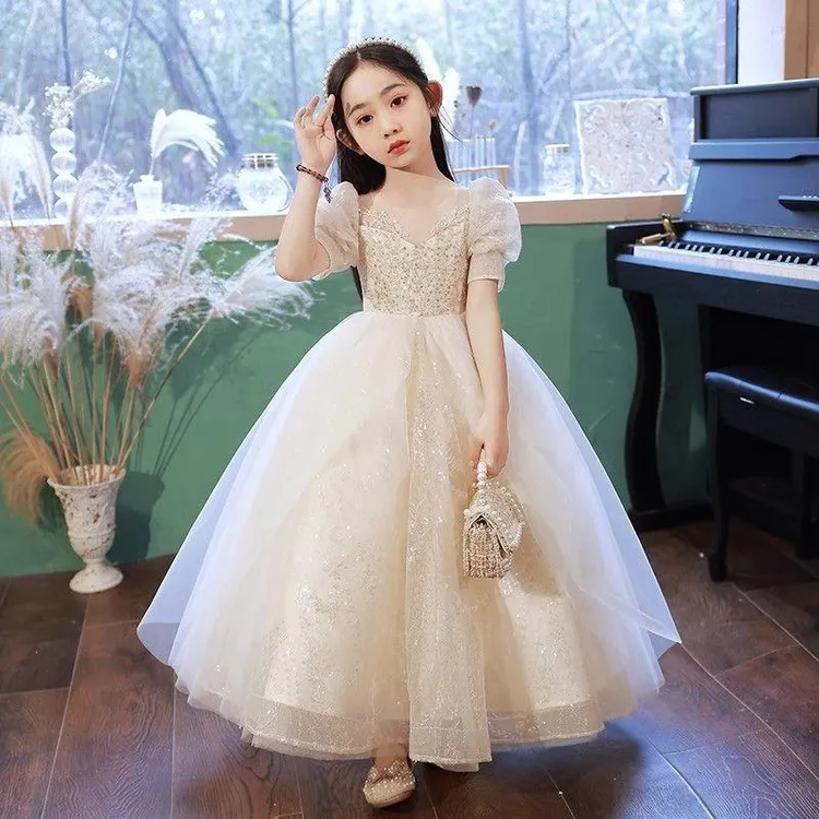 高端公主裙女童轻奢小众礼服生日宴花童纱裙儿童主持人钢琴演出服