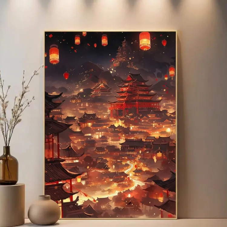 diy数字油画成人手绘风景手工填色油彩填色画客厅装饰画 华灯初上