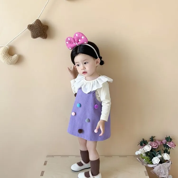 女童背带裙套装秋季新款婴幼童娃娃领打底衫女童夏季格纹背带套装