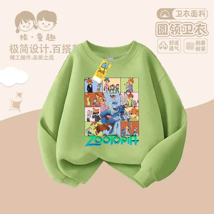 疯狂动物城秋冬款长袖加绒卫衣保暖舒适儿童圆领套头上衣男女童穿