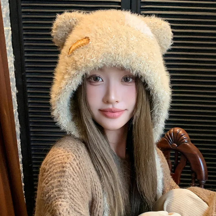 M7、可爱小熊耳朵毛绒包头帽子