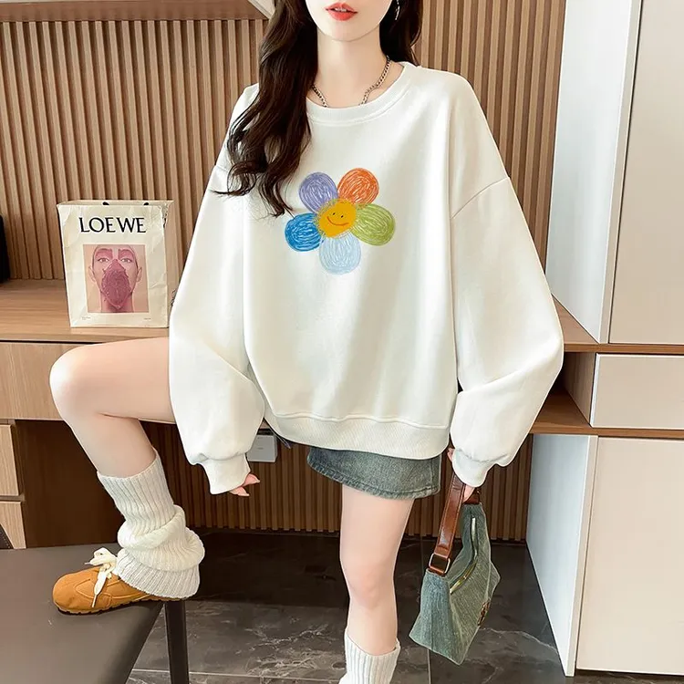 大码女装时尚宽松长袖卫衣女小个子薄款洋气减龄ins潮牌显瘦上衣