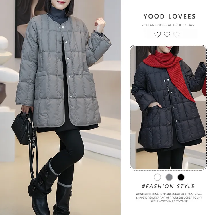 棉服女款2025新款中长款冬时尚气质设计感格纹外套洋气轻薄小棉袄