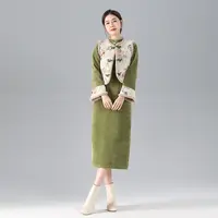 燕苹新款冬季复古国风加绒加厚款优雅气质拜年斜襟新中式旗袍CX97