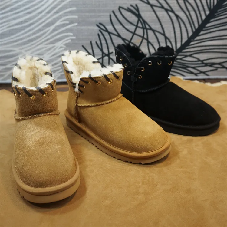 86-8冬季新款真皮牛皮羊毛雪地靴短筒靴套筒羊毛保暖女靴平跟棉靴