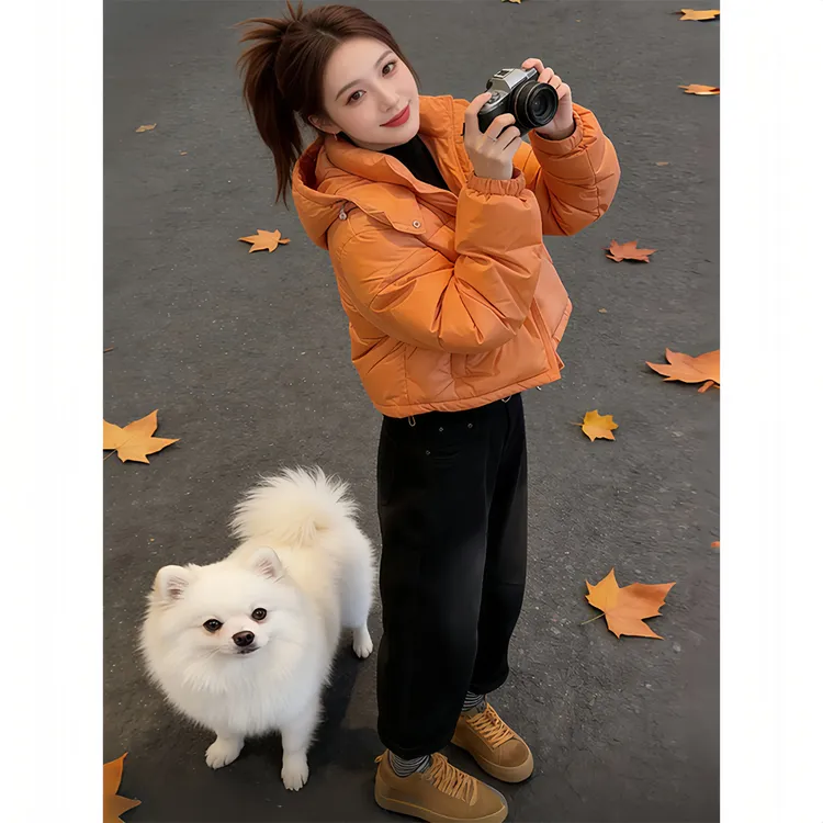 连帽短款棉服女2026冬新款小个子宽松加厚外套