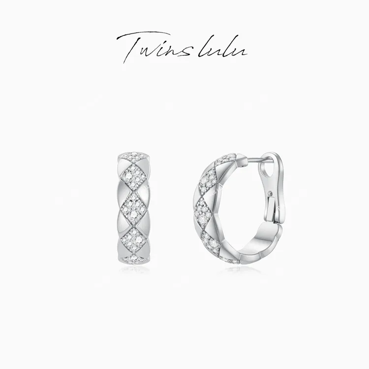 TWINS LULU 镀K金【云朵】时尚简约高级百搭菱格纹耳环TSL2923
