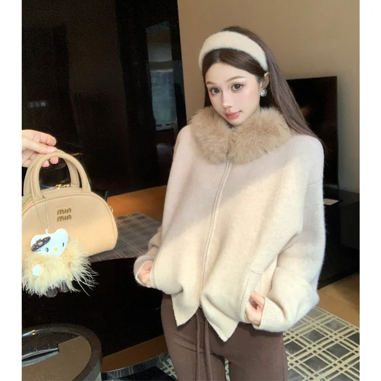 韩系温柔毛毛领外套软糯宽松松弛拖地显瘦休闲裤轻熟风两件套