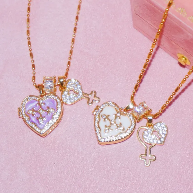 钛钢锆石项链 Forever 记忆永恒～ 爱心彩色钥匙相册项链 闺蜜礼物