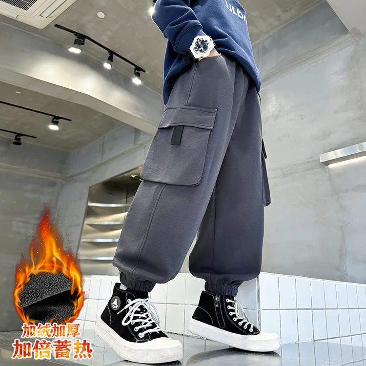 男童加绒裤子2025新款儿童装秋冬款中大童运动冬季男孩加厚卫裤潮