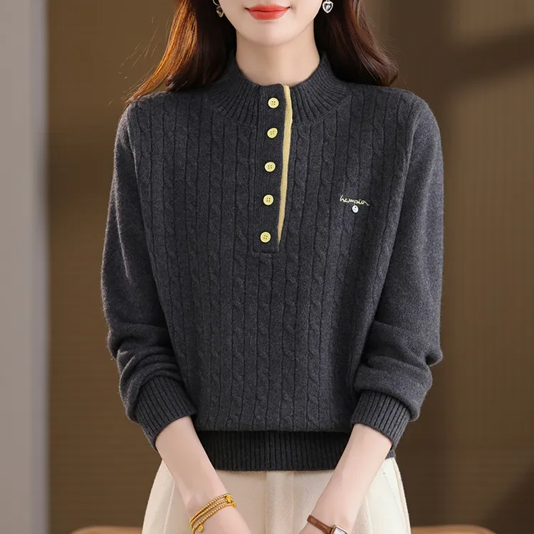 2025新款半高领拼色半高领秋冬内搭女宽松麻花外穿打底套头毛衣